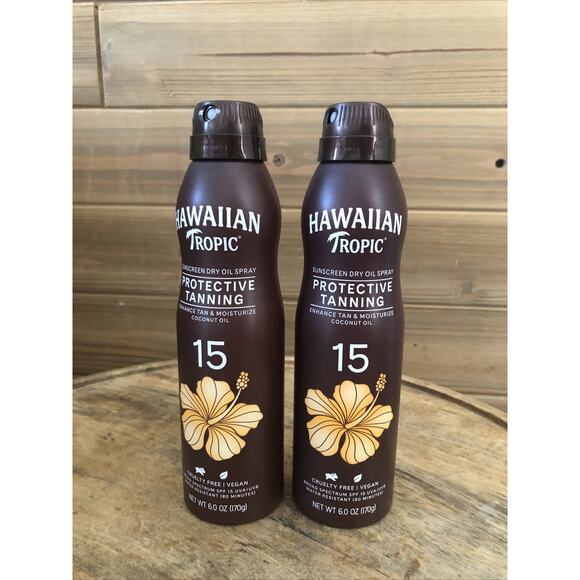 (2) HAWAIIAN TROPIC Sunscreen Dry Oil Spray Protective Tan- 6oz SPF 15 EXP 11/27 - Picture 1 of 7
